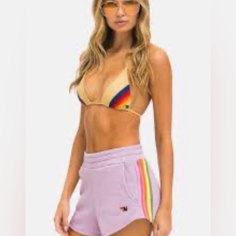 AVIATOR NATION 5 STRIPE LOUNGE SHORT MAUVE/PINK/GREEN sz M